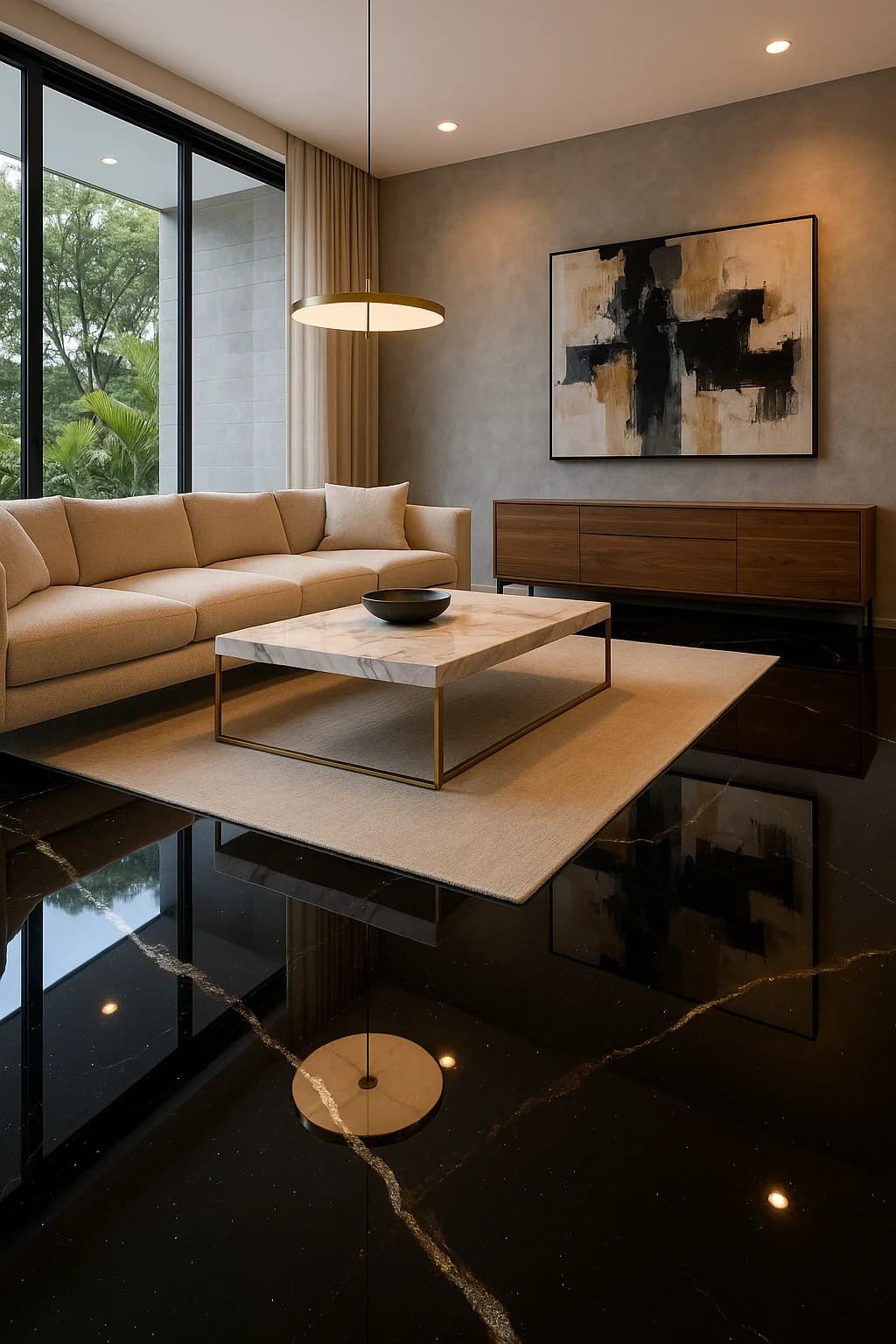 Piso Epóxico Negro Sparkle – Interiores (Dormitorio/Sala/Cocina)